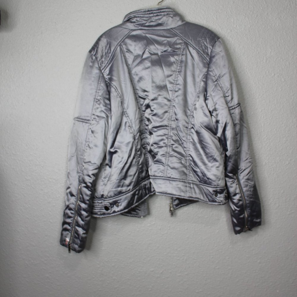 Zella Shiny Grey Zip Up Puffer Bomber Jacket sz XL - Picture 4 of 7